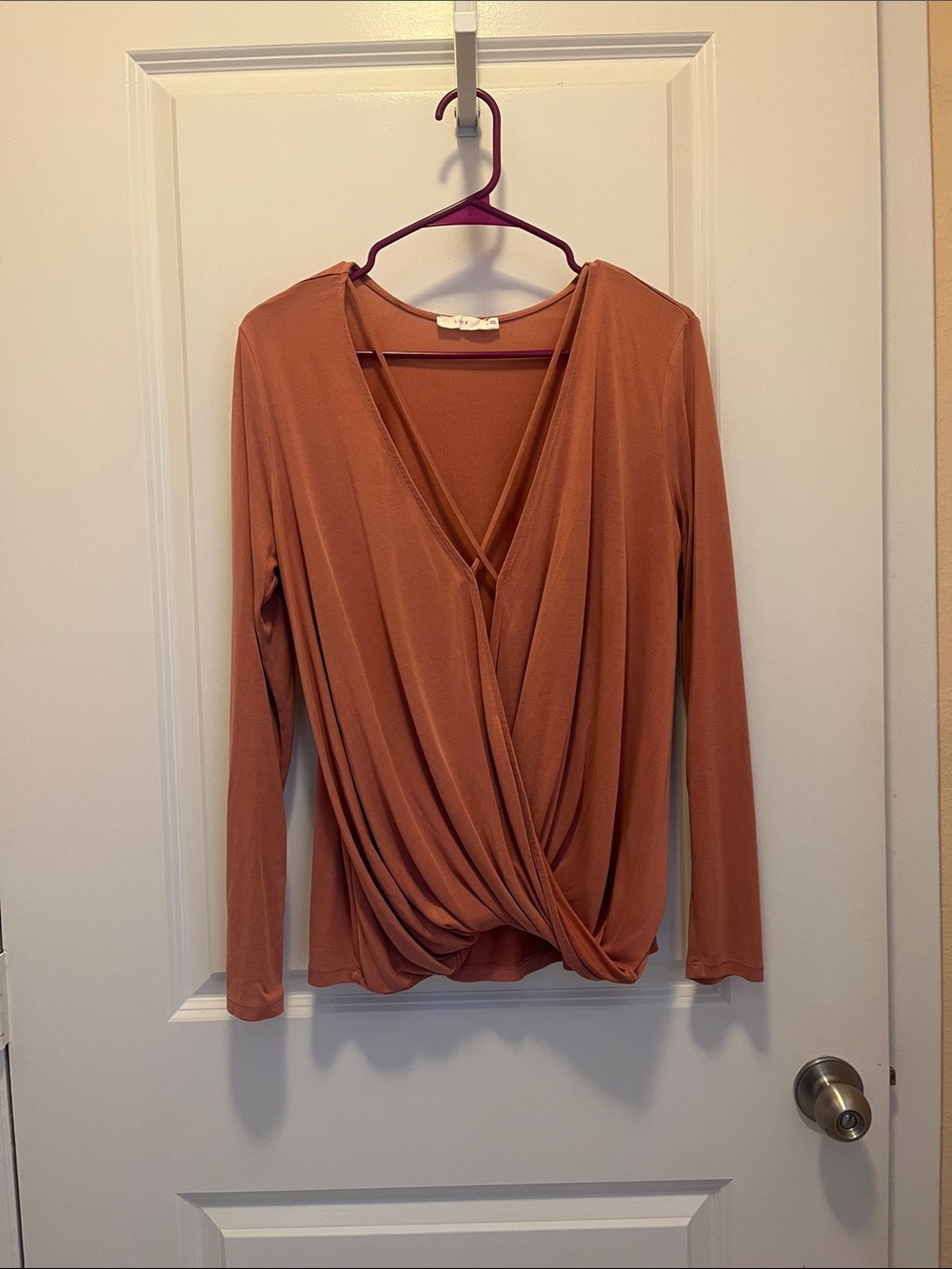 Lush Rust Wrap-Front Long Sleeve Top